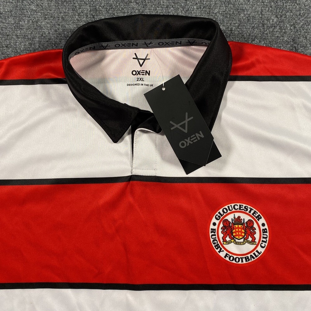 Gloucester Ruby Football Club Mens 2XL Striped Oxen Polo Shirt Retro Jersey